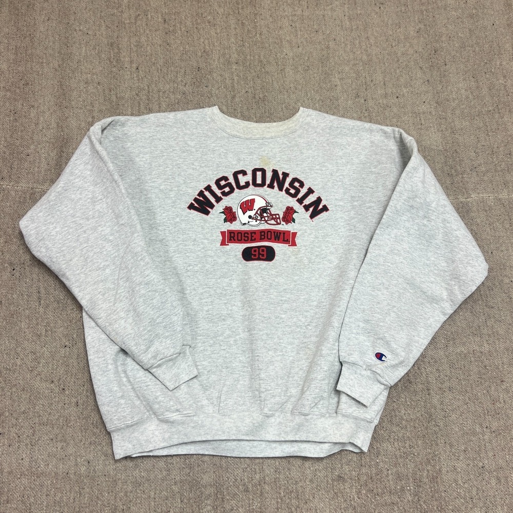 Vintage Wisconsin Badgers Sweatshirt Mens XXL Gray 1990s Champion NCAA